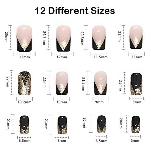 24 Piece Black and Gold Acrylic Nail Set Medium Length - Image 5