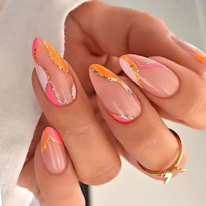 Orange Pink Acrylic Nails