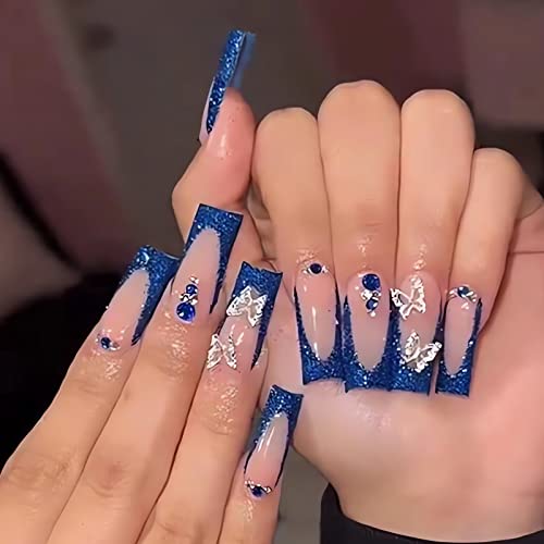 Royal Blue and Silver Acrylic Nail Design Kit for Stunning Nail Art at Home