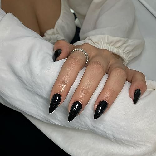 Black Almond Acrylic Nail Kit 24 Pieces Long Lasting Extensions