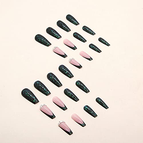 Chic Black and Green 24-Piece Acrylic Nail Set for a Stunning Manicure - Image 2