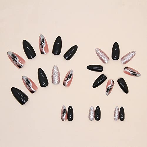 24 Piece Black Glitter Acrylic Nails Set for Stylish and Durable Nail Art - Image 4