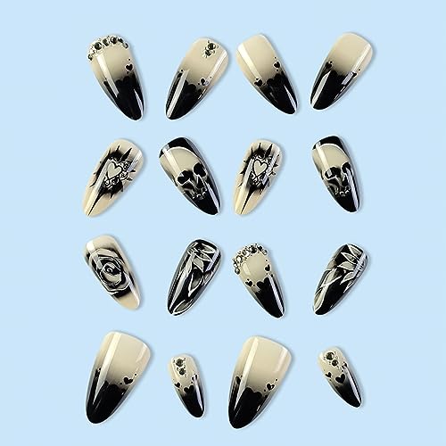 Black pointed acrylic nails. - Image 3