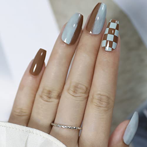 Stylish Blue and Brown Acrylic Nail Designs for Elegant Nail Art Enthusiasts