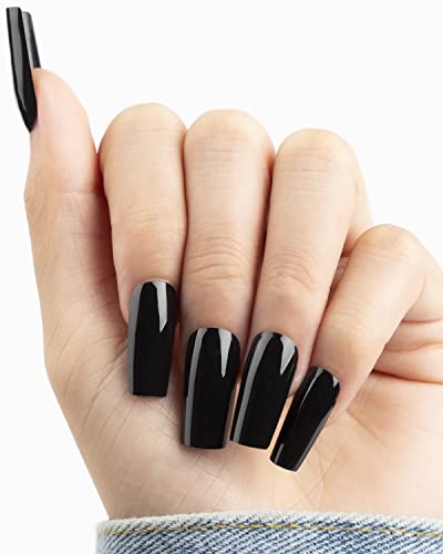 Black Tip Square Acrylic Nails 24 Piece Set - Durable Fashionable Nail Art - Image 5