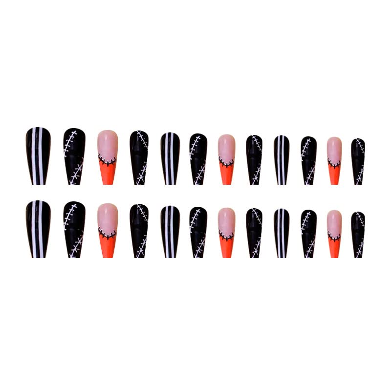 Stylish Black and Orange Acrylic Nail Art Set - 24 Pieces - Image 5