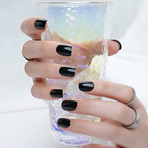 24-Piece Short Black Squoval Acrylic Nails for Elegant & Stylish Manicures - Image 5