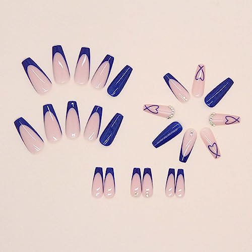 Blue Acrylic Coffin Nails for Babies - Set of 24, Durable and Stylish Design - Image 4