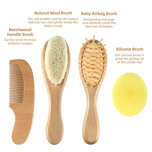 Soft Bristle Baby Wooden Hair Brush and Comb Set for Gentle Grooming - Image 2