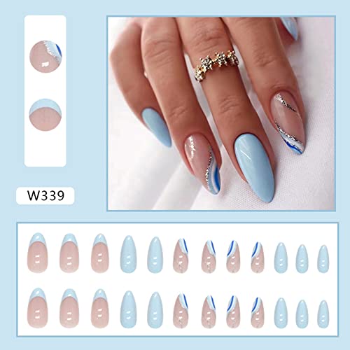 Stylish Blue Acrylic Nails with Unique Design 10 Piece Set - Image 7