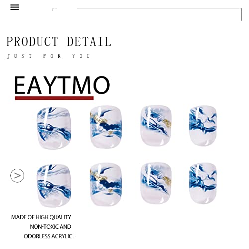 Blue and White Swirl Marble Acrylic Nail Design 20 pcs Pack - Image 3