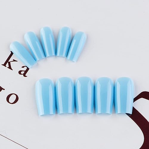 Square Blue Acrylic Nail Design for Stylish and Trendy Nail Art, 24 Pieces - Image 3