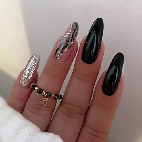 24 Piece Black Glitter Acrylic Nails Set for Stylish and Durable Nail Art