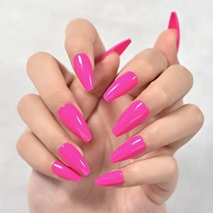 Stylish Pink Acrylic Nails Set, 24 Piece, Medium Size