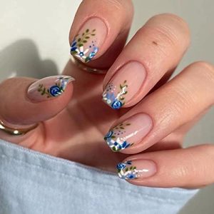 Trendy Blue Camo Acrylic Nails Set, Stylish and Chic Design