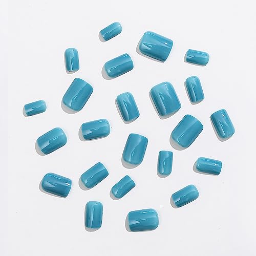 Short Teal Acrylic Nails with Chic Everyday Designs - Image 2