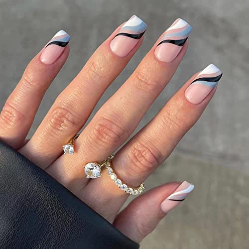 Chic Blue White Ombre Acrylic Nail Art Design Kit for Stylish Enthusiasts
