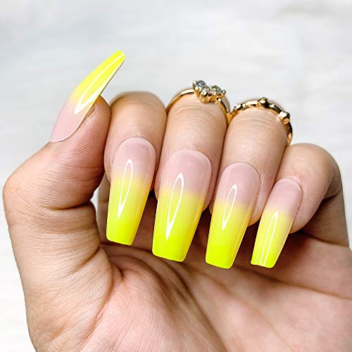 Yellow Ombre Acrylic Coffin Nails Set for Chic Nail Art and Manicures 24 Pcs - Image 4