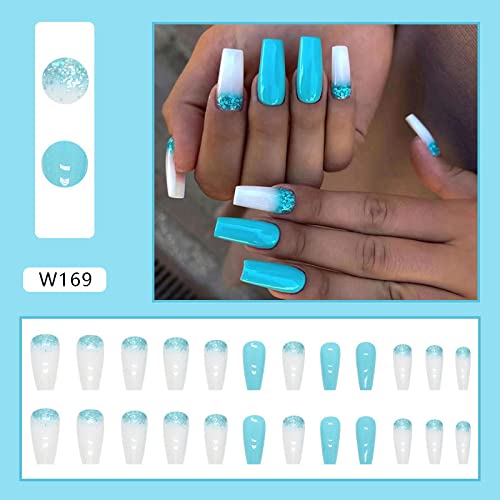 Blue and White Acrylic Nail Designs for Stylish Manicures, Set of 24 Pieces - Image 2