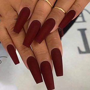 Burgundy Coffin Acrylic Nails