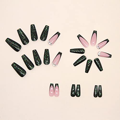 Chic Black and Green 24-Piece Acrylic Nail Set for a Stunning Manicure - Image 3