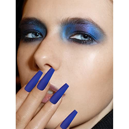 Blue Acrylic Coffin Nails Design with Glossy Finish for Elegant Nail Art - Image 3