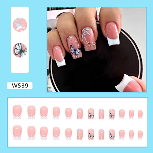 White butterfly design on acrylic nails. - Image 5