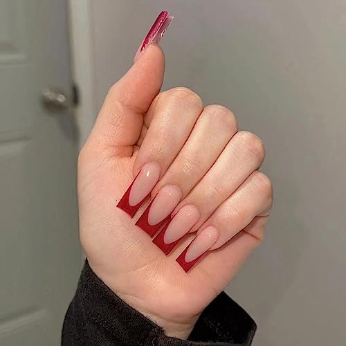 24 Piece Red Acrylic Nail Design Set for Stylish, Ready-to-Wear Looks