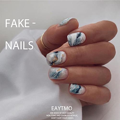 Blue and White Swirl Marble Acrylic Nail Design 20 pcs Pack - Image 4