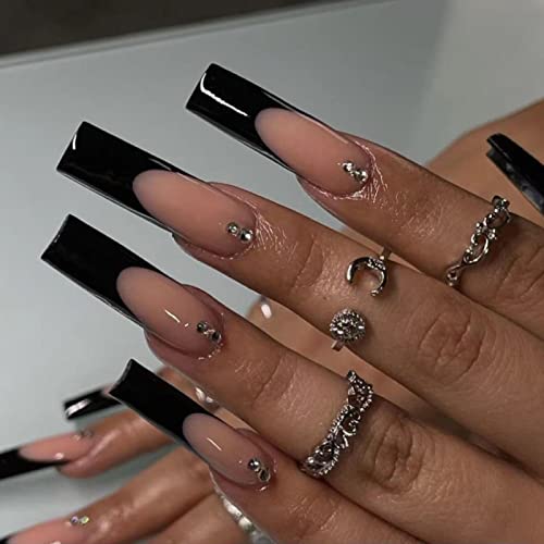 Black Coffin Acrylic Nails - Image 2