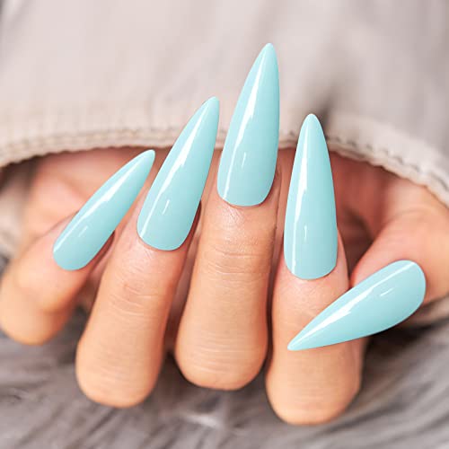 Baby Blue Long Acrylic Nails - Image 6