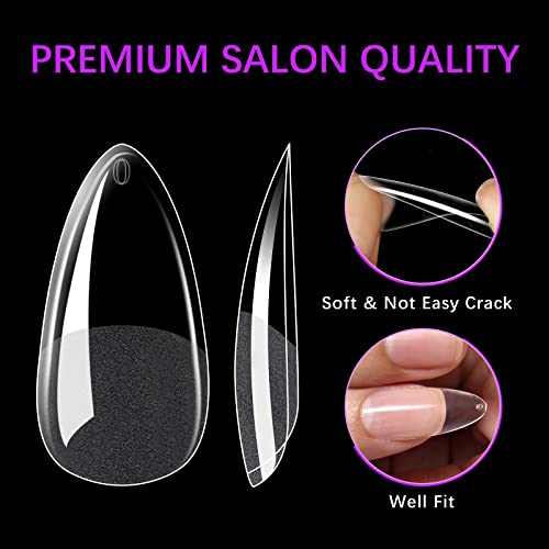 Professional Salon Acrylic Almond Nails for Manicures, 24 Pieces, Clear - Image 3