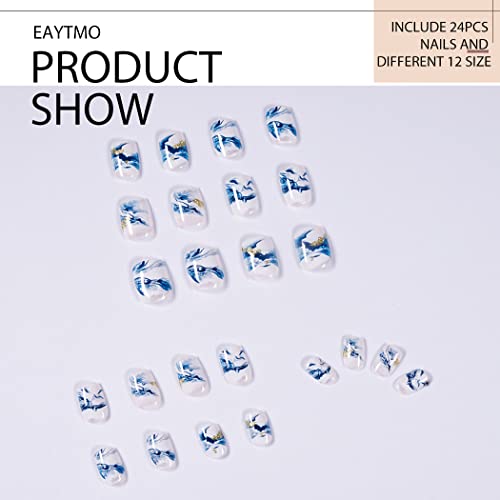 Blue and White Swirl Marble Acrylic Nail Design 20 pcs Pack - Image 2