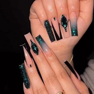 Black and green acrylic nails.