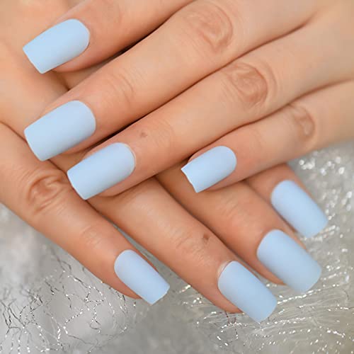 Matte Blue Acrylic Nails 24 Piece Set for Stylish and Durable Manicures - Image 2