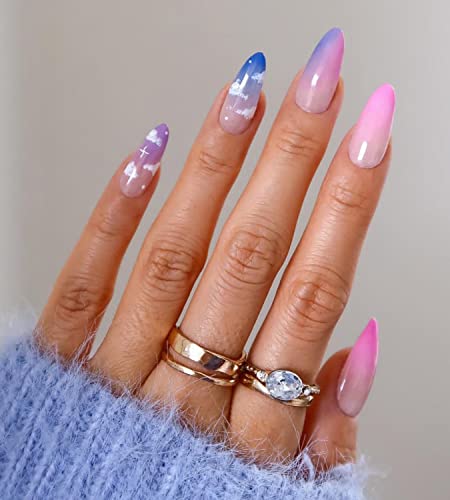 Blue Ombre Acrylic Nail Design Set - 24 Pieces for Stylish Manicure