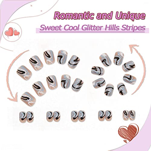 24pc Monochrome Striped Acrylic Nail Set for Stylish Nail Art - Image 5