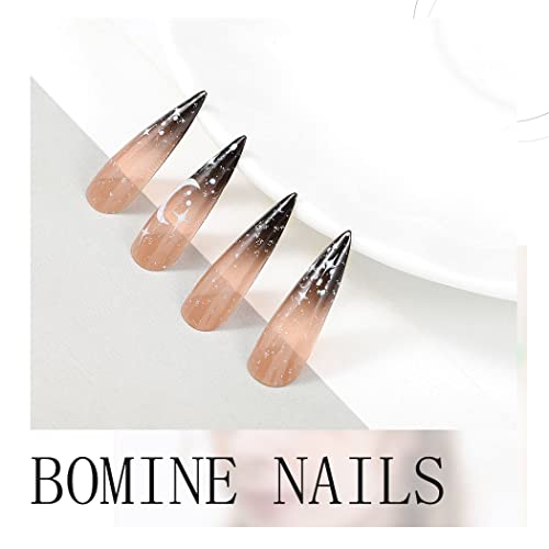 Medium Size 24 Piece Black Pointed Acrylic Nail Set - Image 6