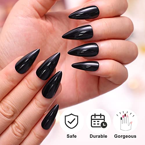 24 Piece Black Acrylic Nail Set Long Length Durable Quality Stylish Manicure - Image 5