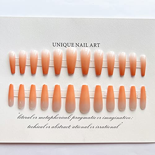 Orange Coffin Acrylic Nails 24 Piece Set Medium Length - Image 2