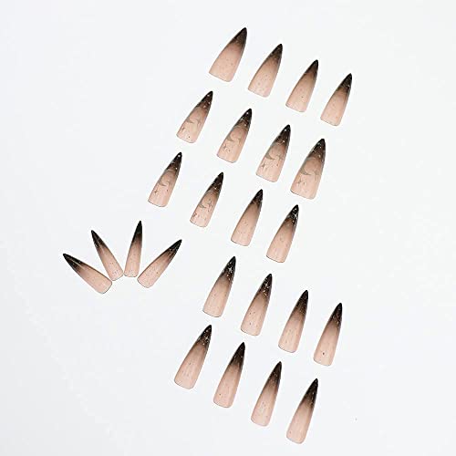 Black acrylic nails with sharp design. - Image 4