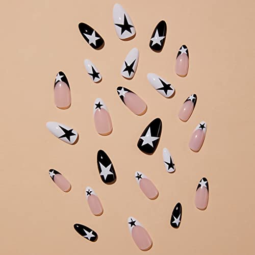 Beige and Black Acrylic Nail Set for Chic Manicures - 24 Pieces, Long-Lasting - Image 6