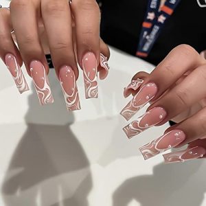 Square Acrylic Nail Designs for Stylish Nail Art, 24 Pieces