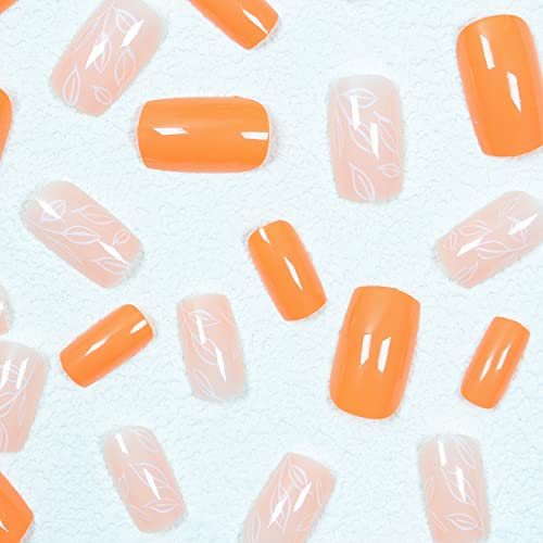 Short orange acrylic nails for a vibrant look. - Image 2