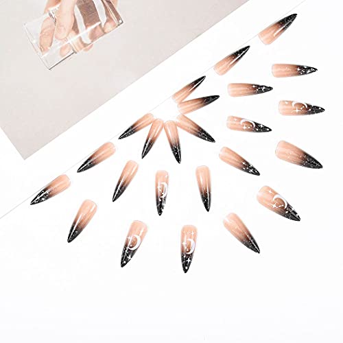 Medium Size 24 Piece Black Pointed Acrylic Nail Set - Image 5