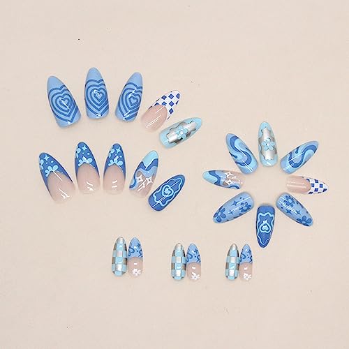 Almond-Shaped Blue Acrylic Nails - Image 4