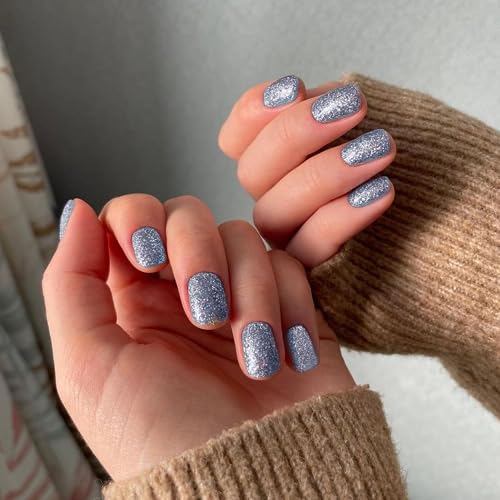 Baby Blue Glitter Acrylic Nails Press Ons - 24 Piece Set - Image 2