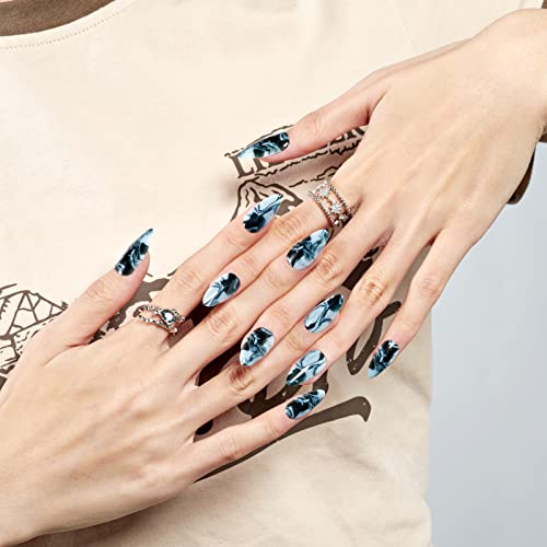 Chic Black and Grey Acrylic Nail Set 24 Pieces Medium - Image 4