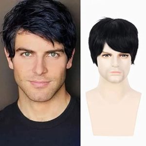 Black human hair wig for men.