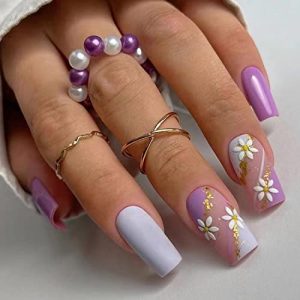 Matte Purple Acrylic Nail Tips Set, 24 Pieces, Medium Size